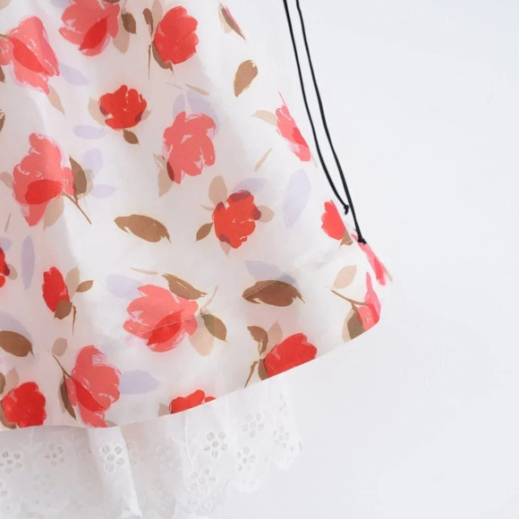 For Love & Lemons Jesse Puff Sleeve Floral  Mini Dress Cream & Red S NWT - Picture 7 of 14